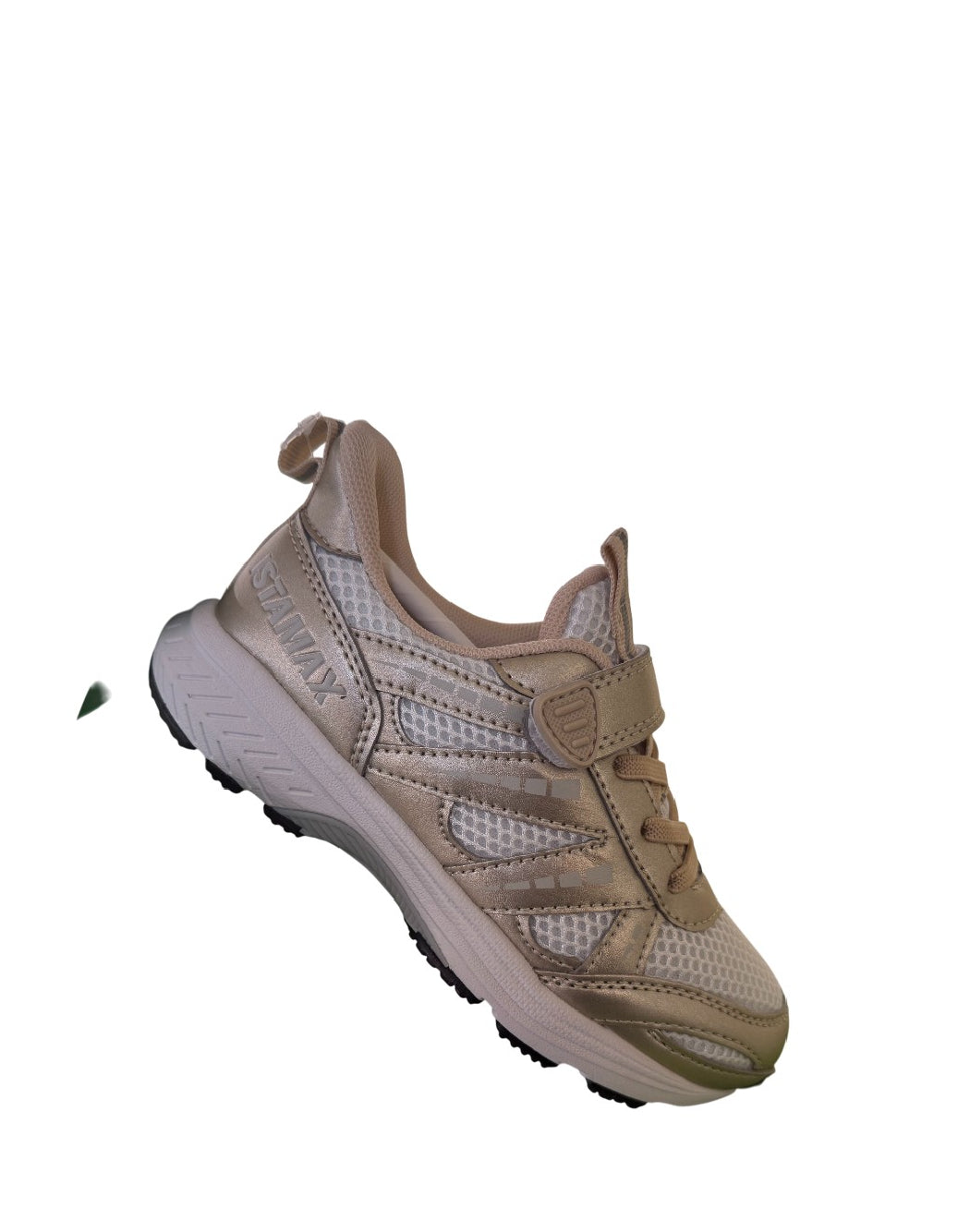 ISTAMAX-SCARPA RUNNING BAMBINA BIANCO/ORO CON LACCI ELASTICI E STRAPPO