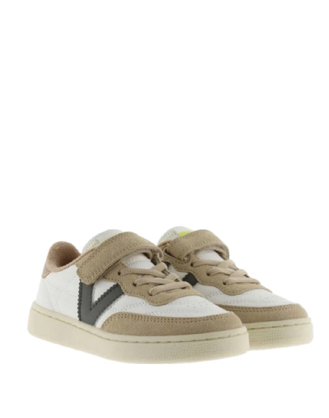 VICTORIA SNEAKERS BAMBINO CON VELCRO-BIANCO E BEIGE SUEDE