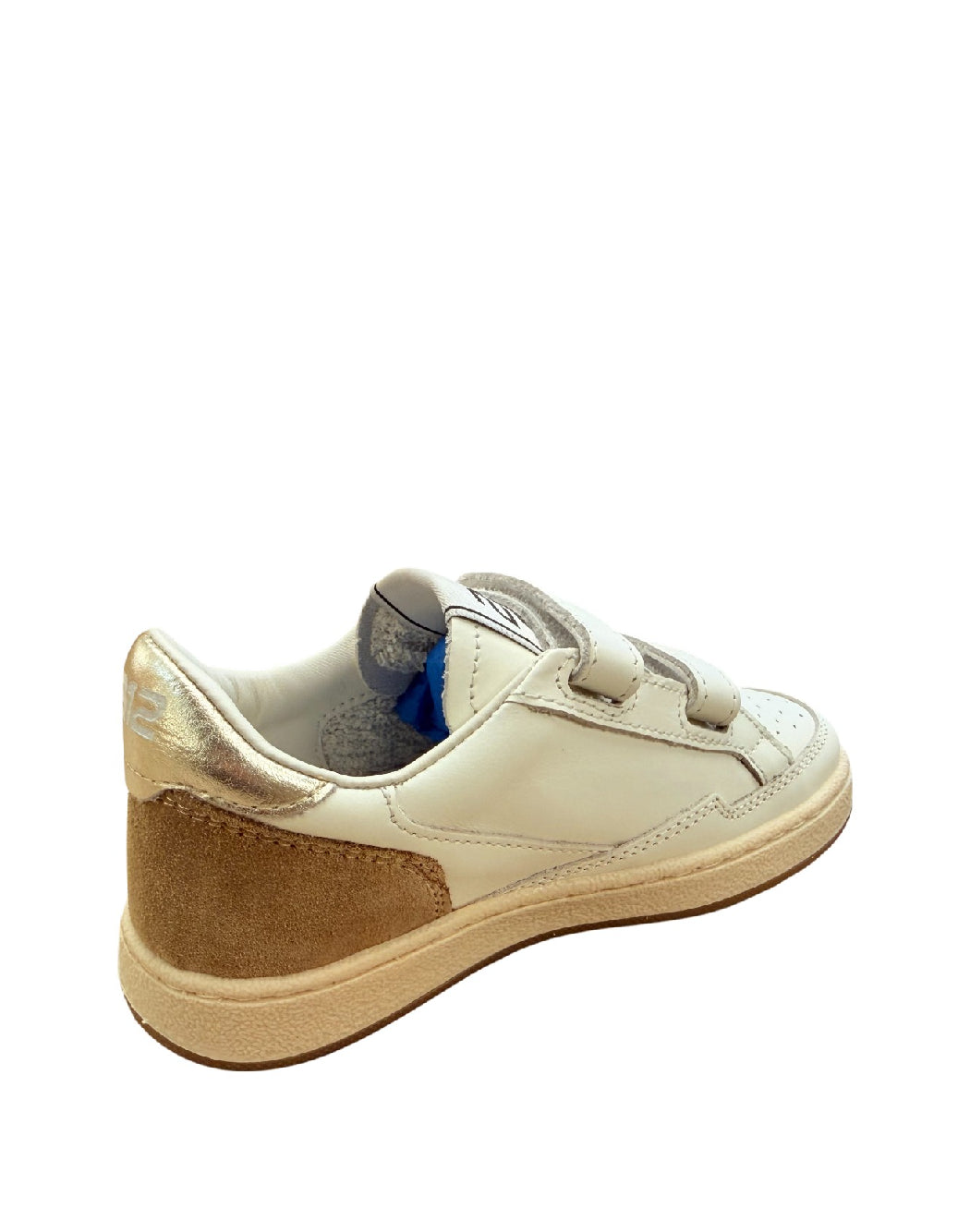 2B12 Sneakers Bimba in Pelle Bianca con Dettagli Glitter Oro e Strappi