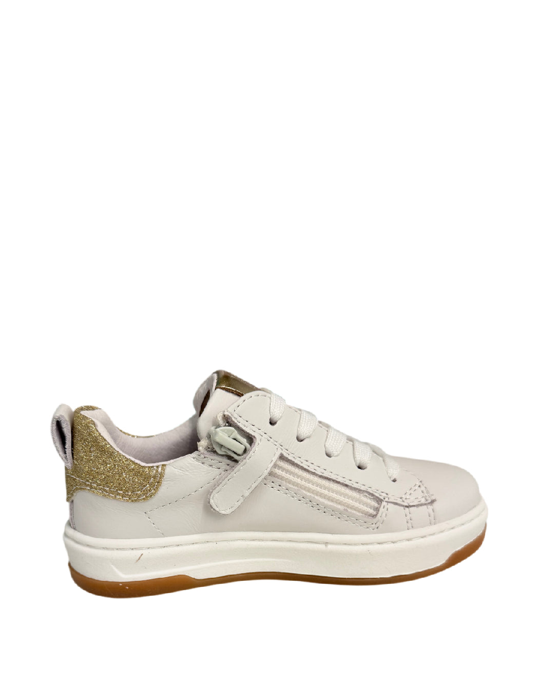 Balducci Sneakers Bambina in Pelle Bianca con Dettagli Glitter Oro e Suola Gum