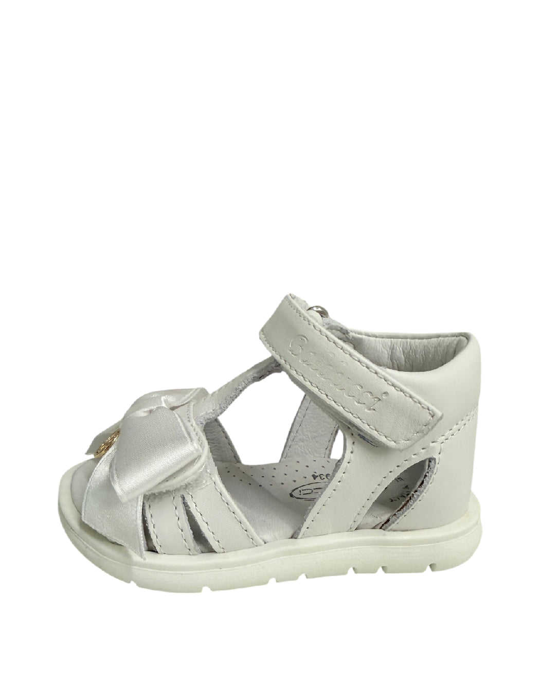 Balducci Sandalo Primi Passi bimba in Pelle Bianca con Maxi Fiocco e Charm Oro