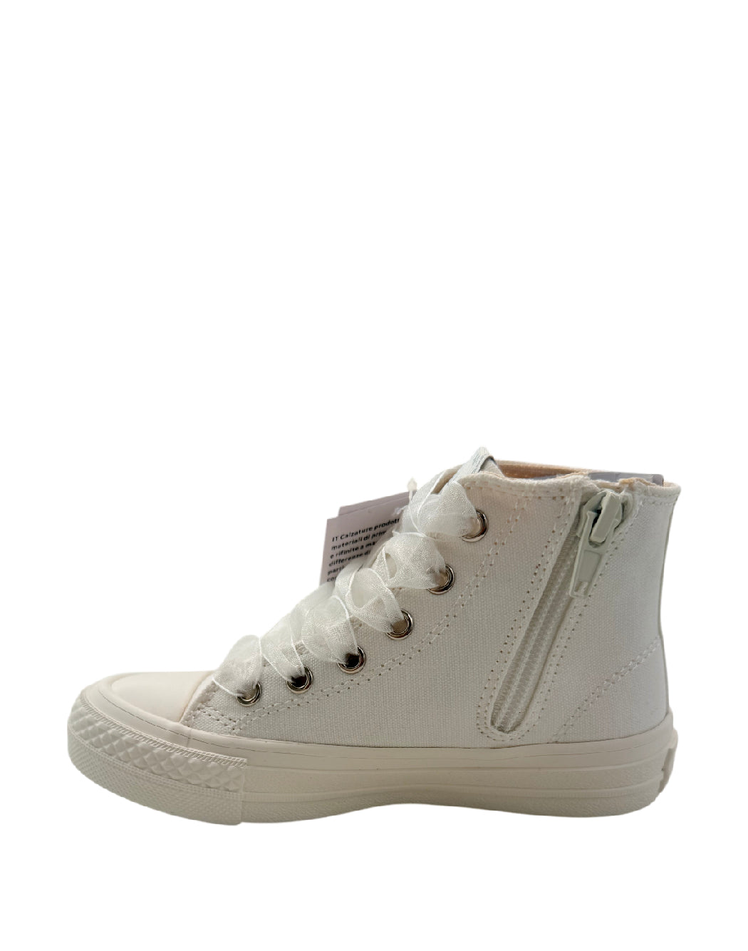 Gaelle Sneakers High-Top in Canvas Bianche con Applicazione Floreale e Lacci in Organza
