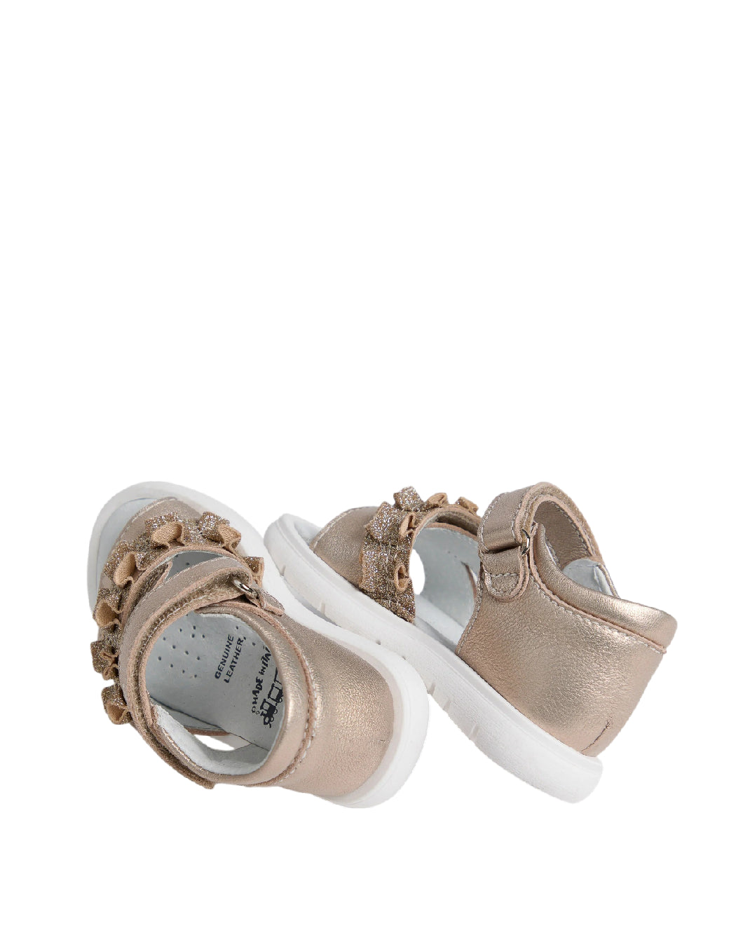 Nero Giardini Sandali Primi Passi bimba in Pelle Laminata Champagne con Ruches Glitter