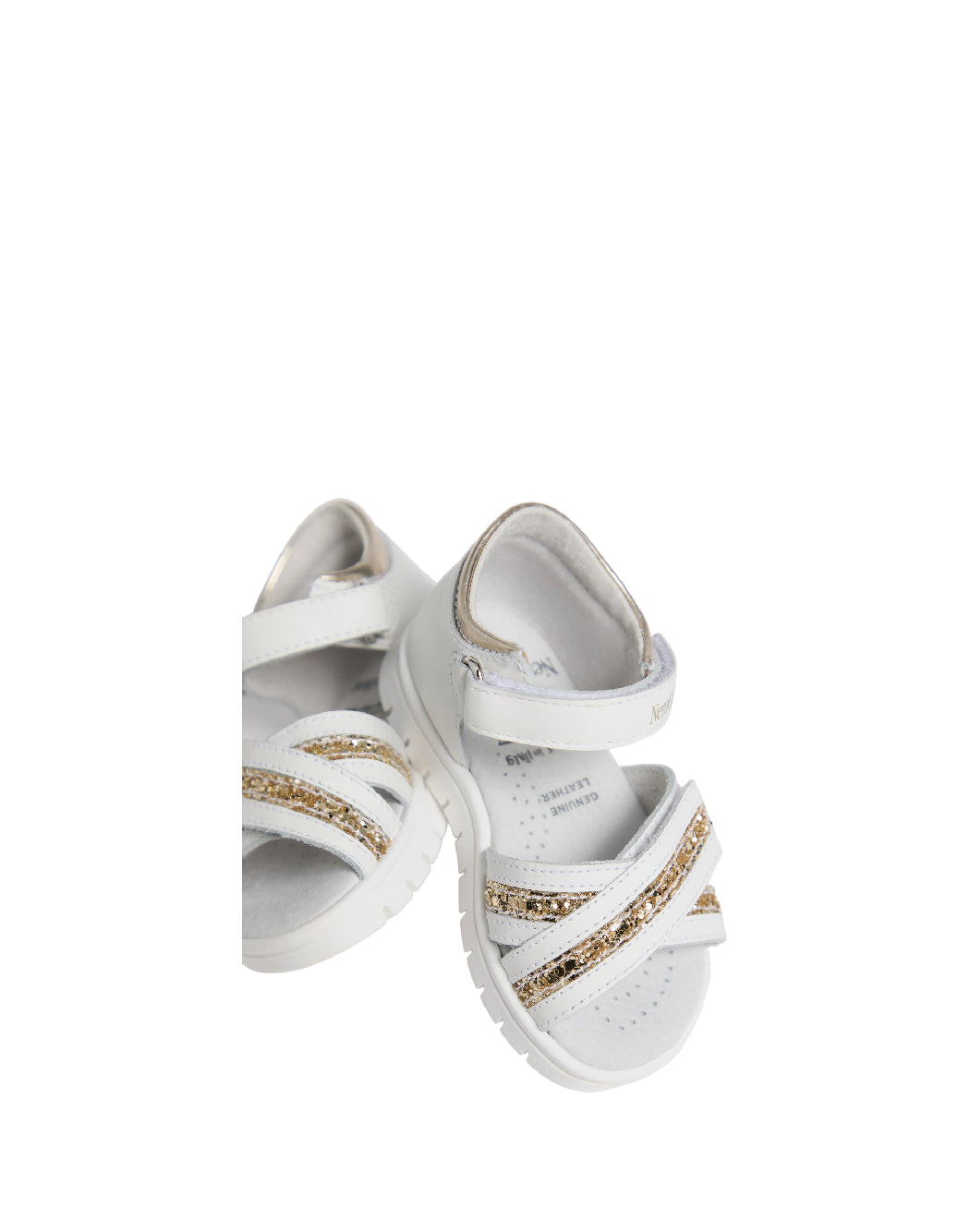 Nero Giardini Sandali Primi Passi bimba in Pelle con Dettagli Glitter – Bianco/Oro