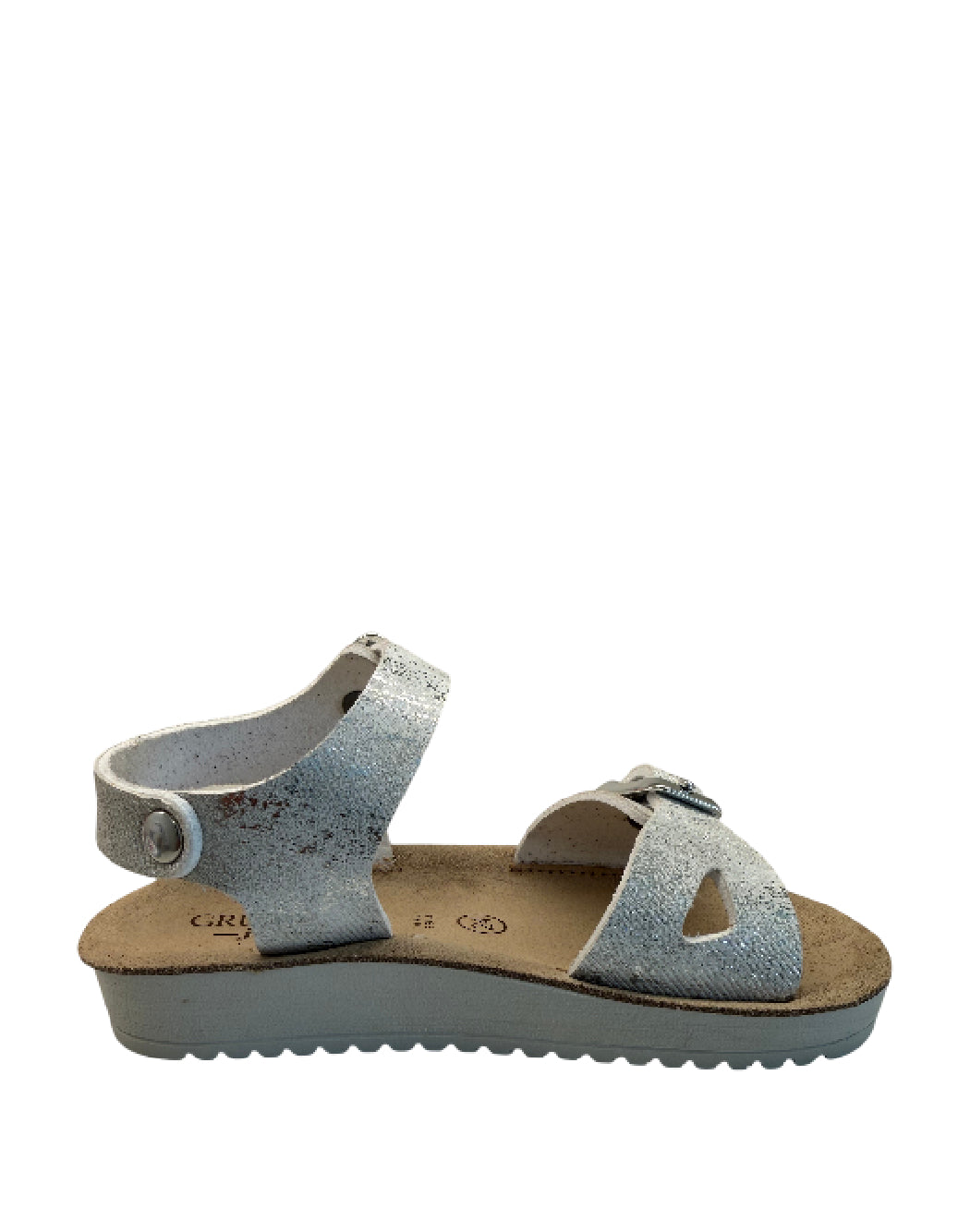 Grunland Sandalo Bambina con Doppia Fibbia – Bianco Laminato Argento