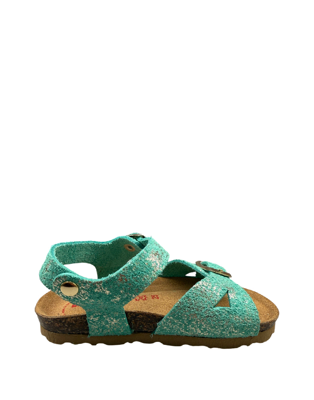 BioNatura Sandali Bambina in Crosta Glitterata Acquamarina - Made in Italy