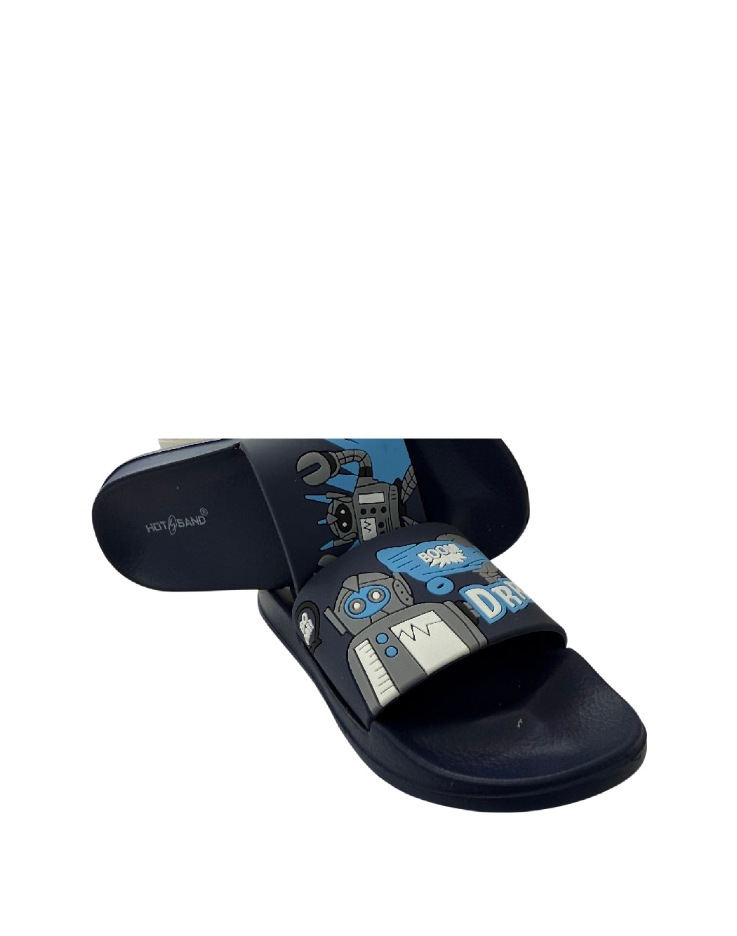Hotsand Ciabatte a Fascia Bambino- Design Robot "BOOM! DRRR" - Blu Navy