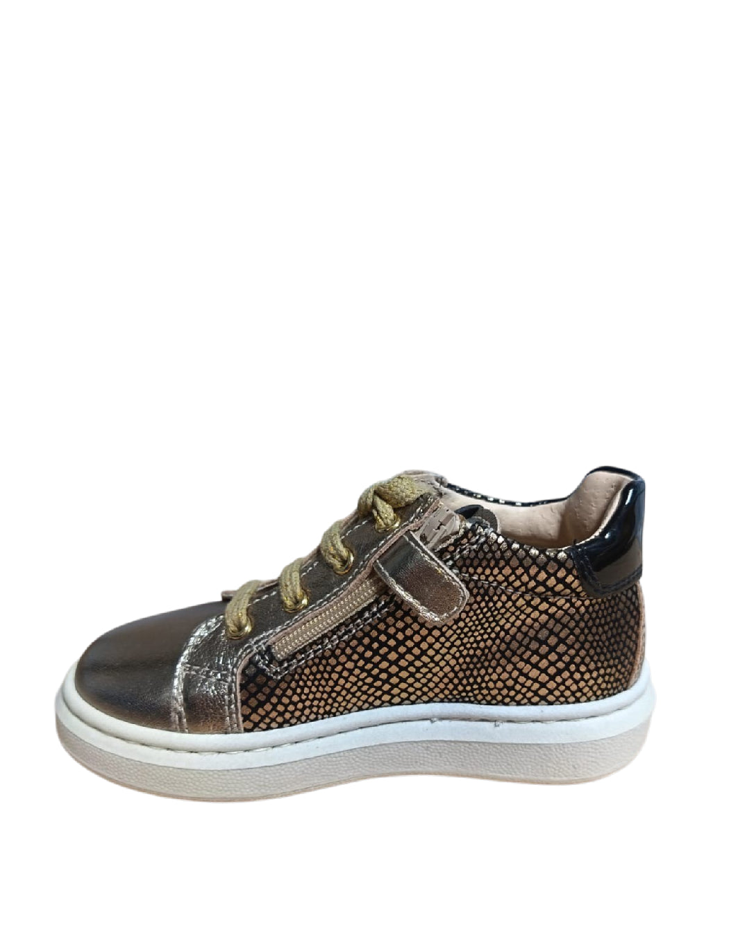 Sneakers Alte Bambina Nero Giardini Oro Metallizzato con Cuori e Dettagli Pitonati