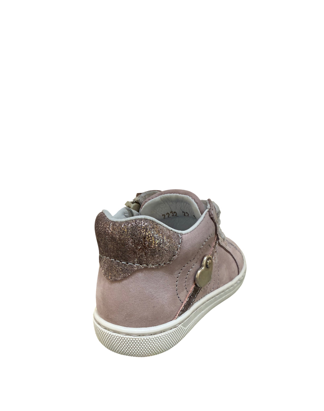 Balocchi Sneakers Primi Passi Bambina Rosa Cipria in Nabuk con Cuore e Lacci in Velluto
