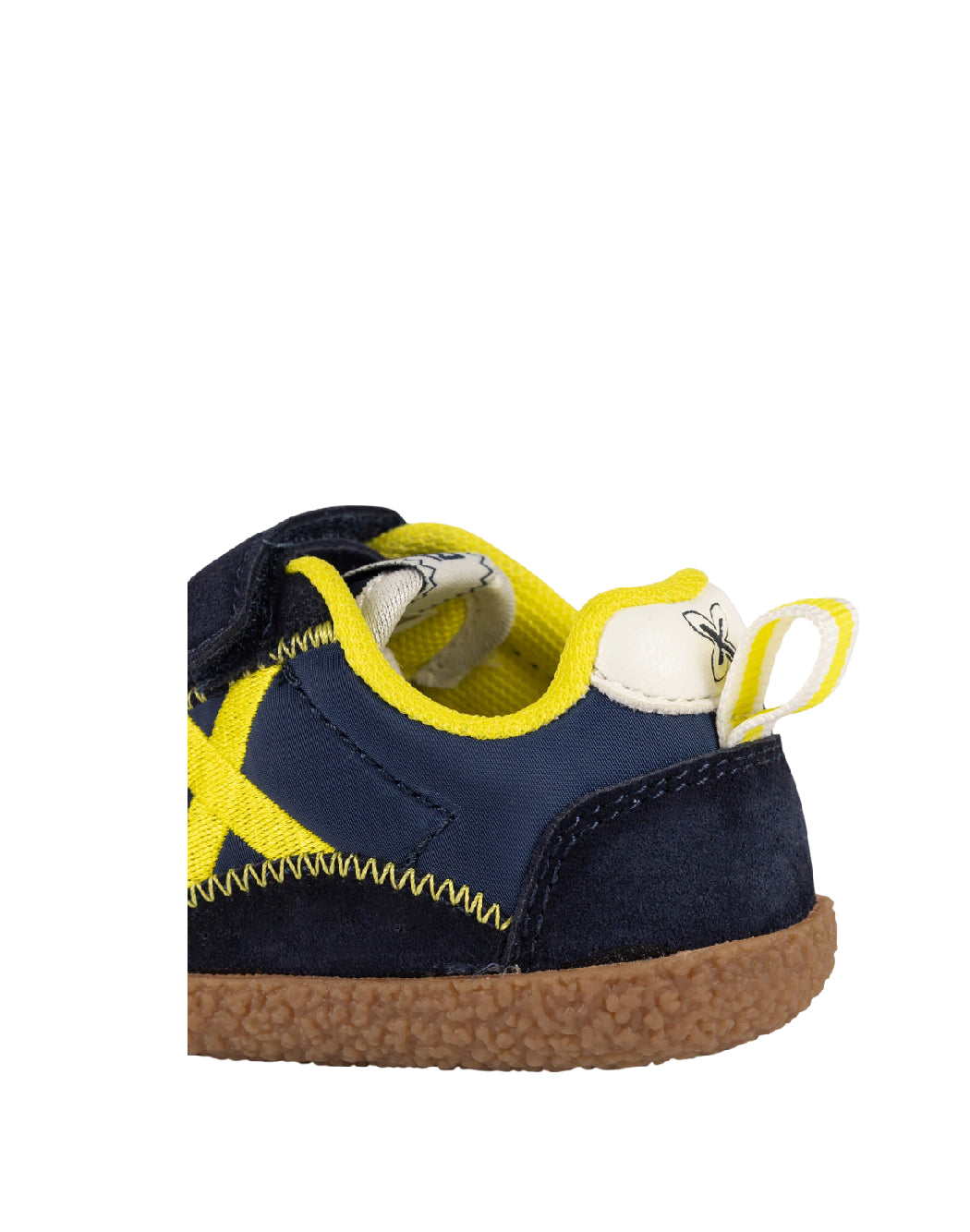 MUNICH BABY KODA W 28 - Sneakers sportive per bambini Barefoot di colore blu navy e giallo con doppia chiusura a strappo.