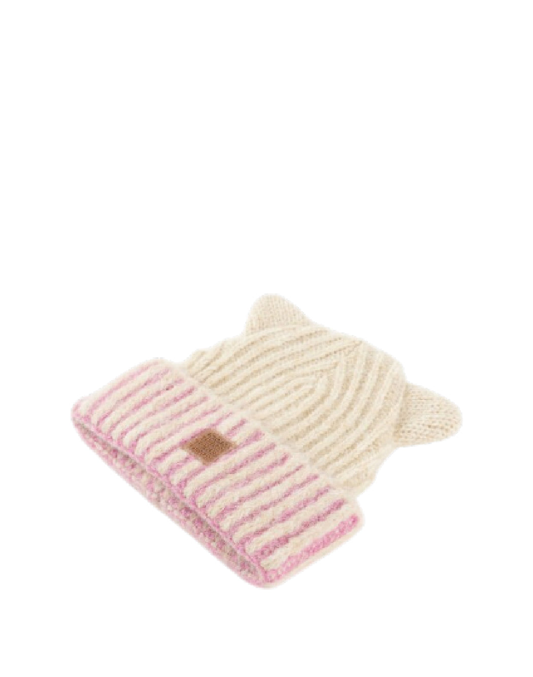 Victoria Cappello Invernale in Maglia Bambina con Orecchie e Bordo a Righe Rosa
