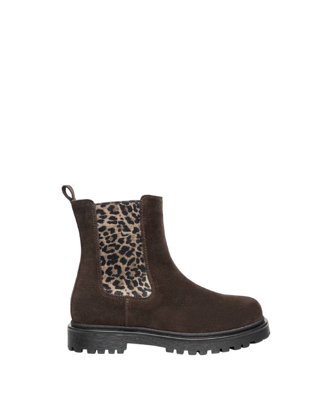 Nero Giardini Stivaletto Chelsea Bambina/Ragazza in Camoscio Marrone con Elastico Leopardato