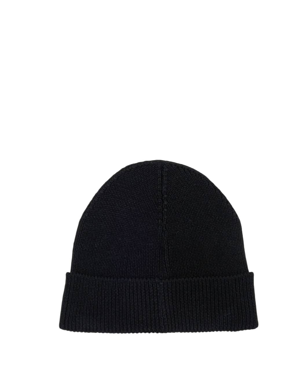 Diesel-Cappello Beanie Nero in Maglia con Patch Logo