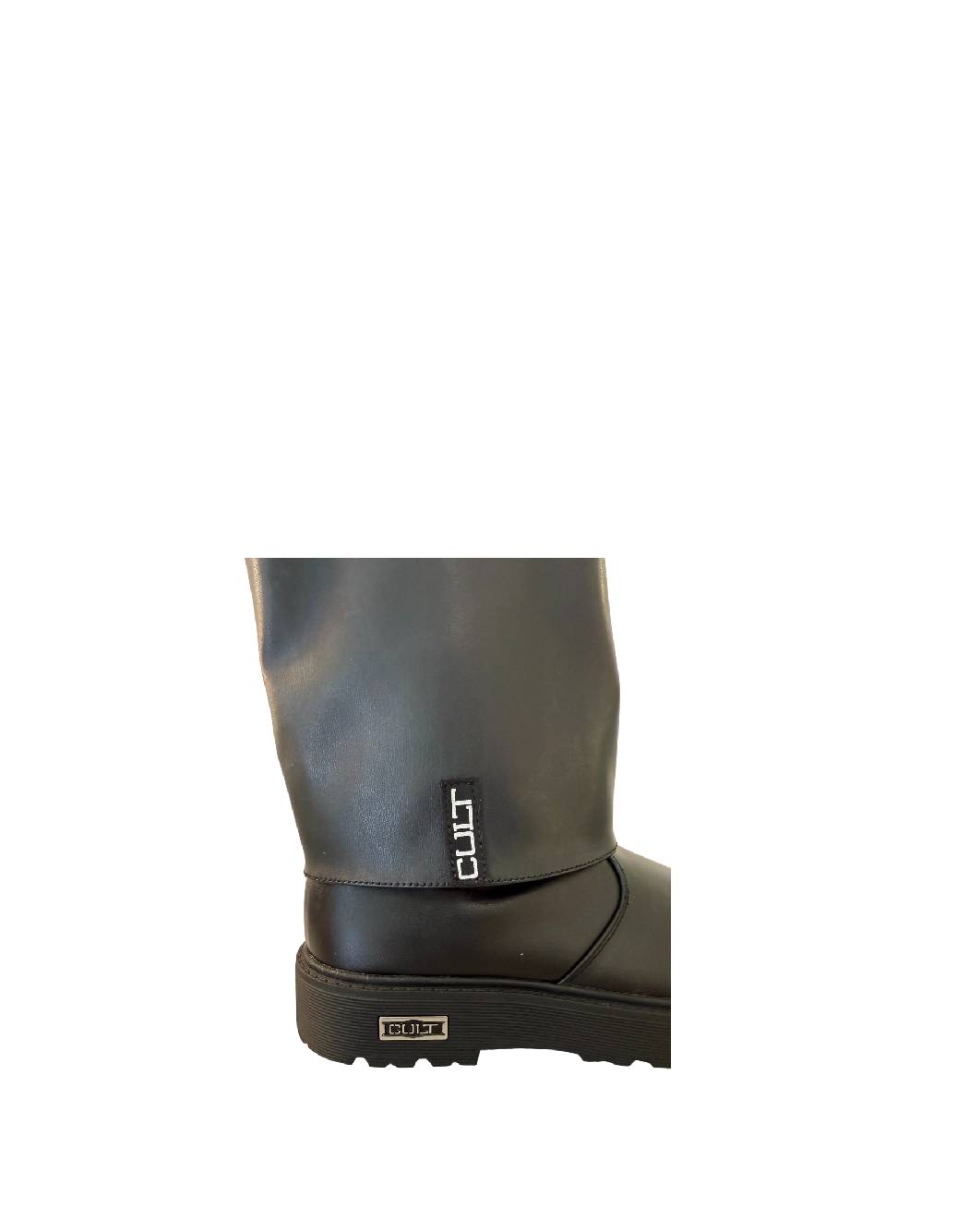 CULT Stivali Neri A Gambale Alto in Pelle con Zip Laterale e Logo CULT
