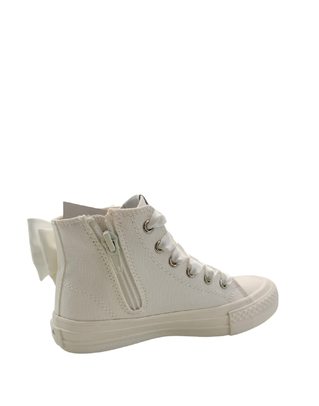 Gaelle Sneakers High-Top in Tela con Maxi Fiocco e Dettagli Gioiello - Bianco