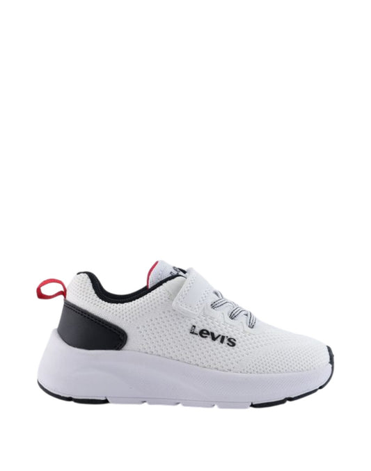 LEVI'S HUDSON-SNEAKERS BAMBINO IN TELA BIANCO NERO E ROSSO CON STRAPPO ED ELASTICI