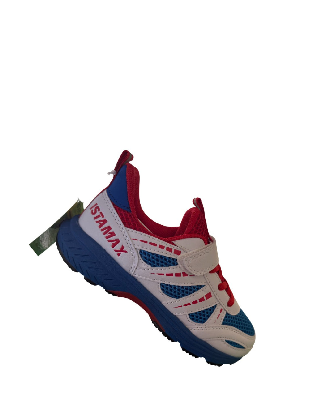 ISTAMAX-SCARPA RUNNING BAMBINO ROYAL/ROSSO CON LACCI ELASTICI E STRAPPO