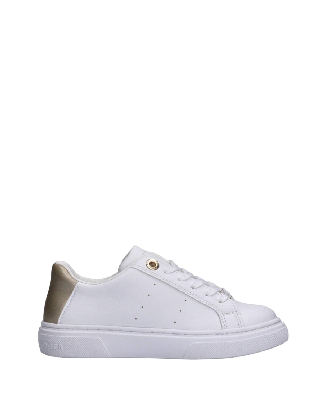 Tommy Hilfiger Sneakers Donna con lacci in Pelle Bianca con Dettagli Oro