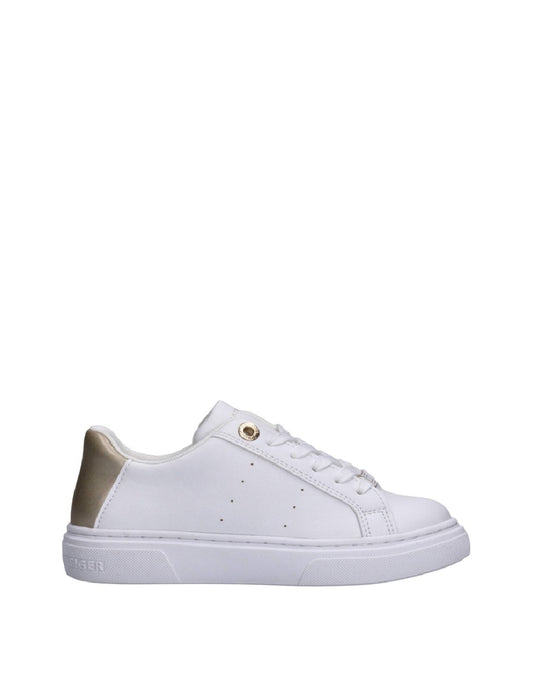 Tommy Hilfiger Sneakers Donna con lacci in Pelle Bianca con Dettagli Oro