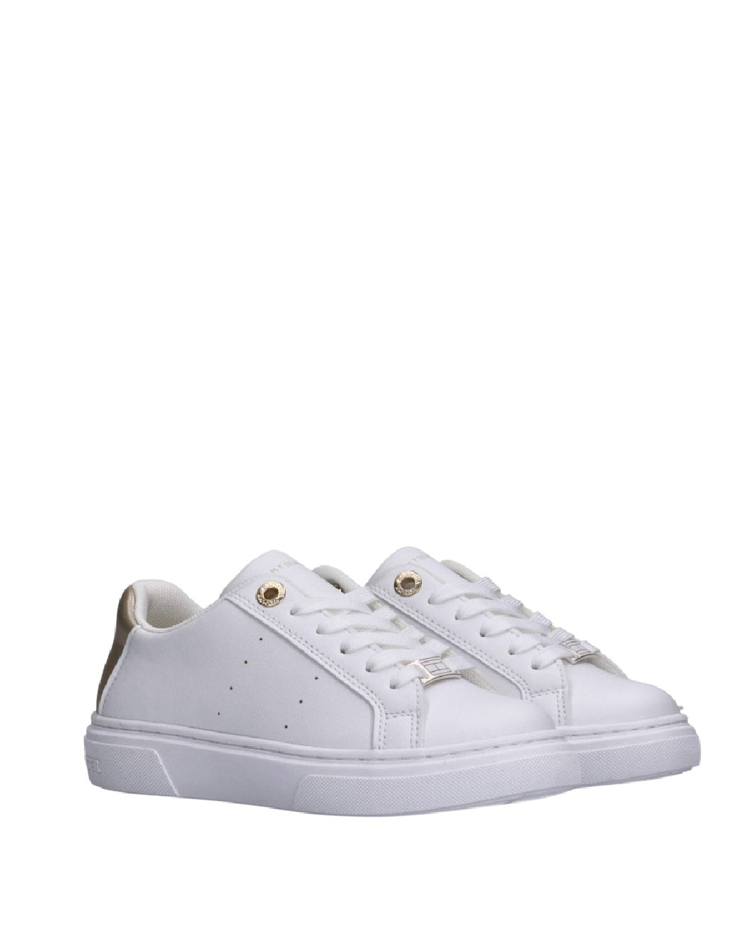 Tommy Hilfiger Sneakers Donna con lacci in Pelle Bianca con Dettagli Oro