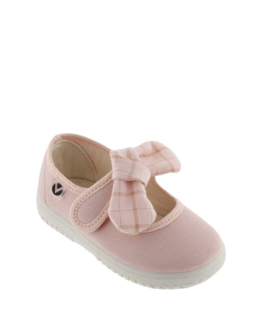 Victoria Ballerine Bambina in Tela Rosa con Fiocco a Quadretti