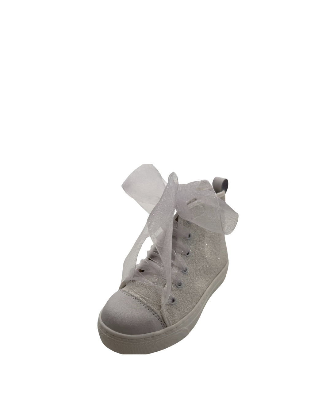 Panyno - Sneaker Alta da Cerimonia in Glitter Bianco con Stringhe in Organza
