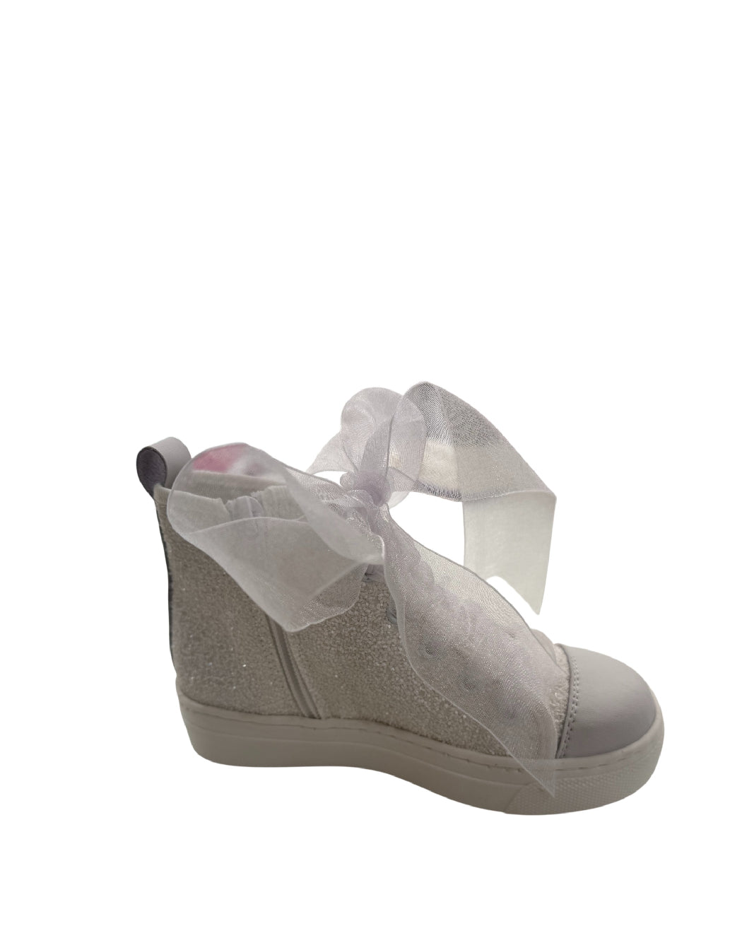 Panyno - Sneaker Alta da Cerimonia in Glitter Bianco con Stringhe in Organza