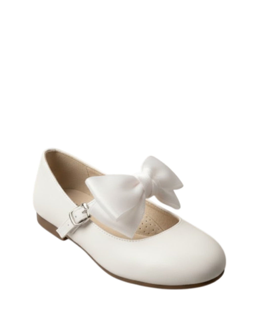 Panyno scarpe cerimonia bambina-Ballerine in pelle bianca con fiocco in organza removibile