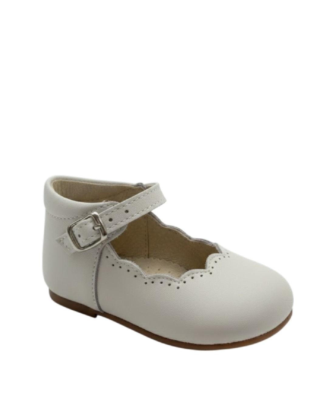 Panyno - Scarpa Primi Passi in Pelle Bianca con Bordi a Smerlo e Fibbia