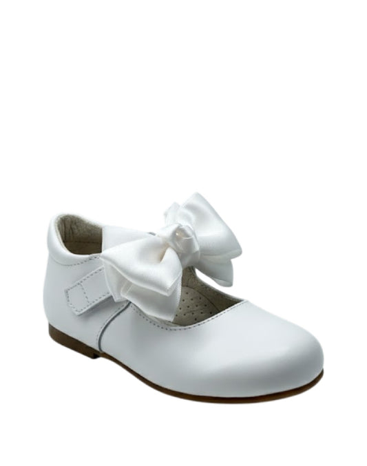Panyno - Ballerina Primi Passi in Pelle Bianca con Fiocco in Satin removibile e Chiusura con fibbia