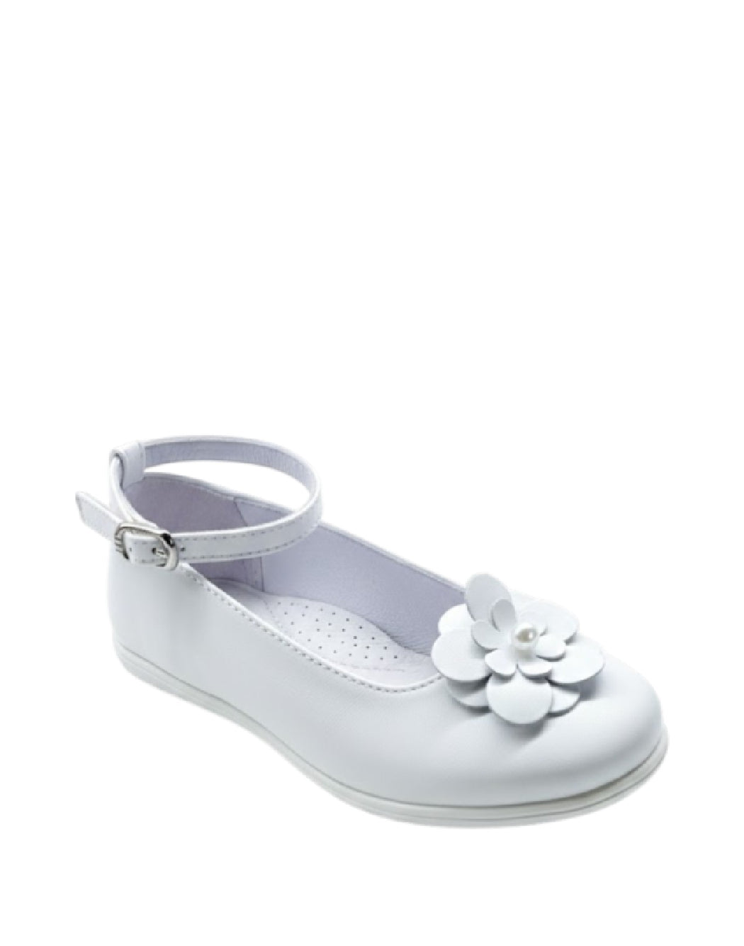 Mister Jerry Ballerine Cerimonia Bambina-Scarpa Bianca in Pelle con Fiore e Perla