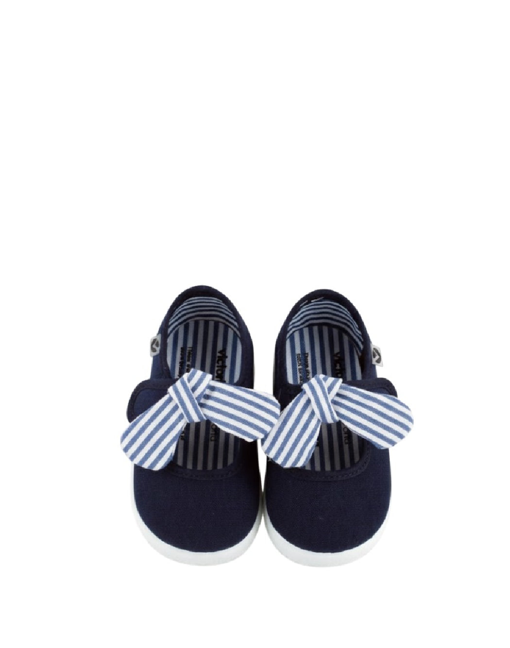 Victoria Ballerine in Tela Blu Navy con Fiocco a Righe