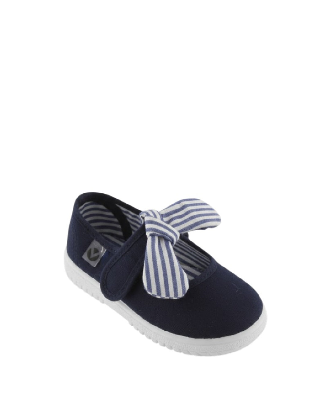 Victoria Ballerine in Tela Blu Navy con Fiocco a Righe
