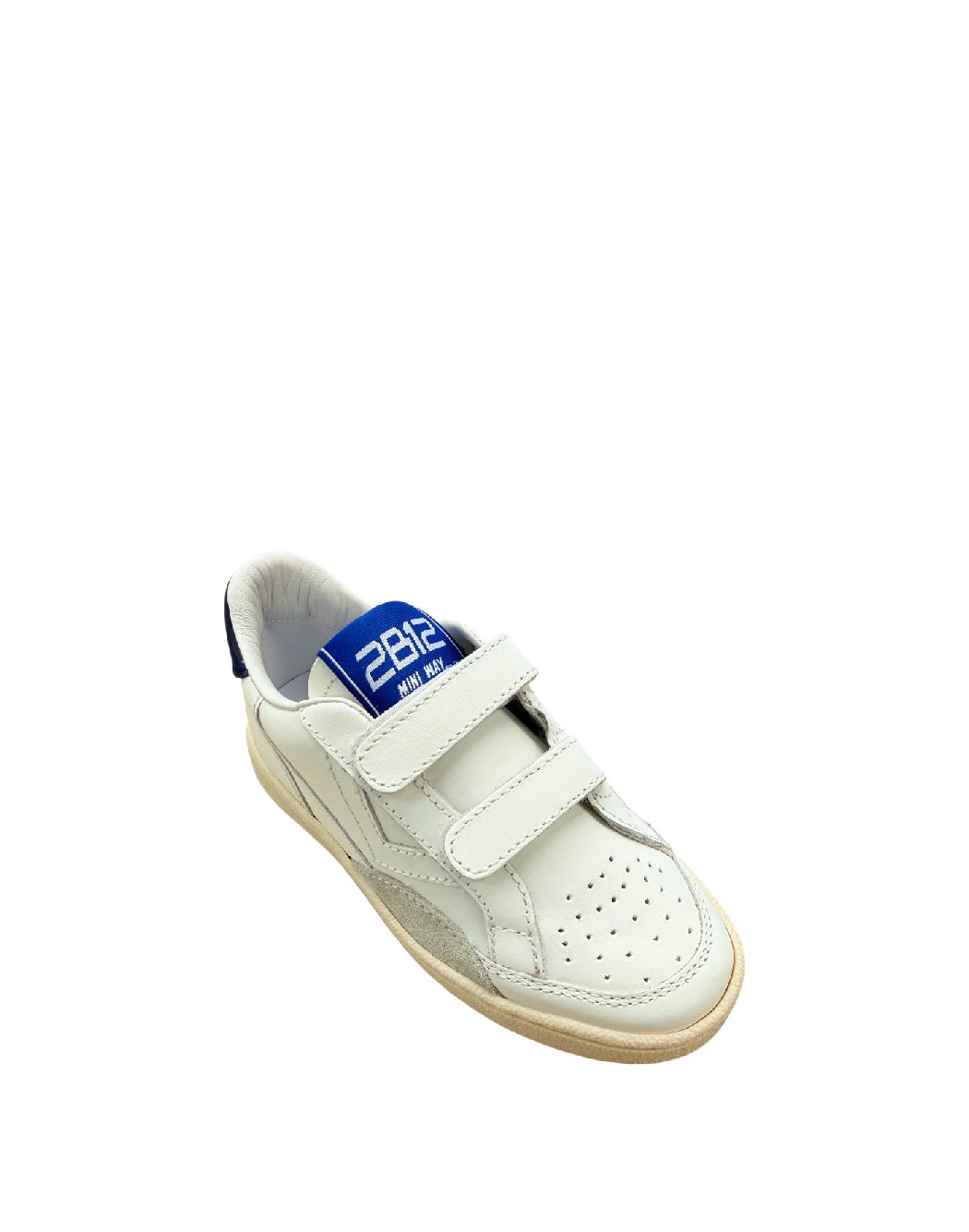 2B12 Sneakers Bambino in Pelle con Chiusura a Strappo – Bianco/Blu
