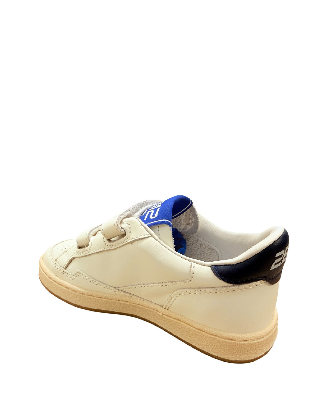 2B12 Sneakers Bambino in Pelle con Chiusura a Strappo – Bianco/Blu