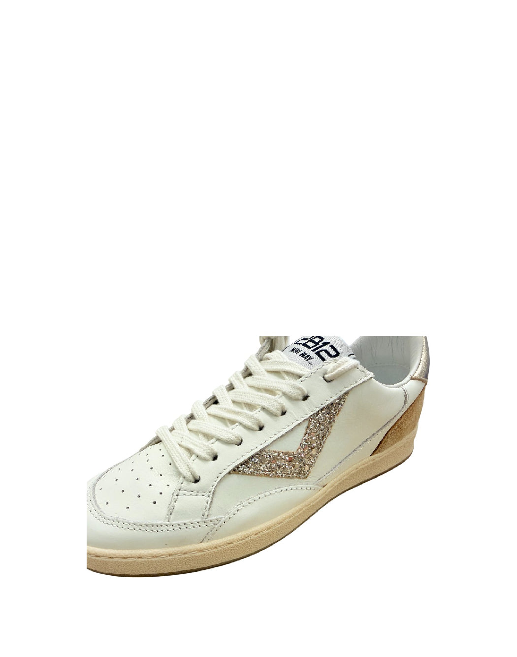 2B12 Sneaker bambina con lacci – Bianca con Dettagli Glitter e Suede
