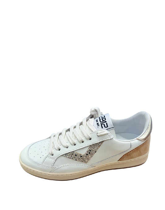 2B12 Sneaker bambina con lacci – Bianca con Dettagli Glitter e Suede