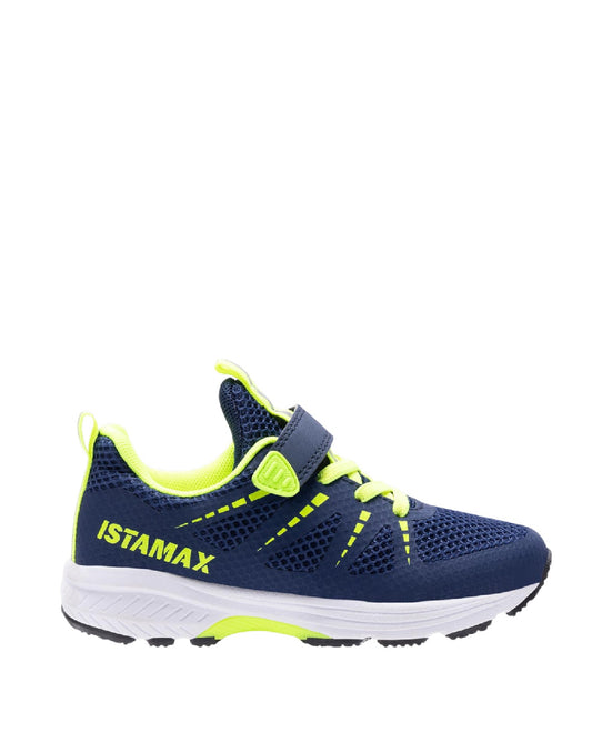 ISTAMAX-SCARPA RUNNING BAMBINO BLU/GIALLO FLUO CON LACCI ELASTICI E STRAPPO