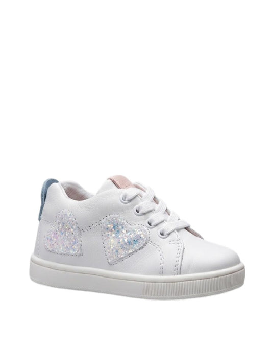 Balducci Sneaker bimba Primi Passi in Pelle Bianca con Cuori Glitterati