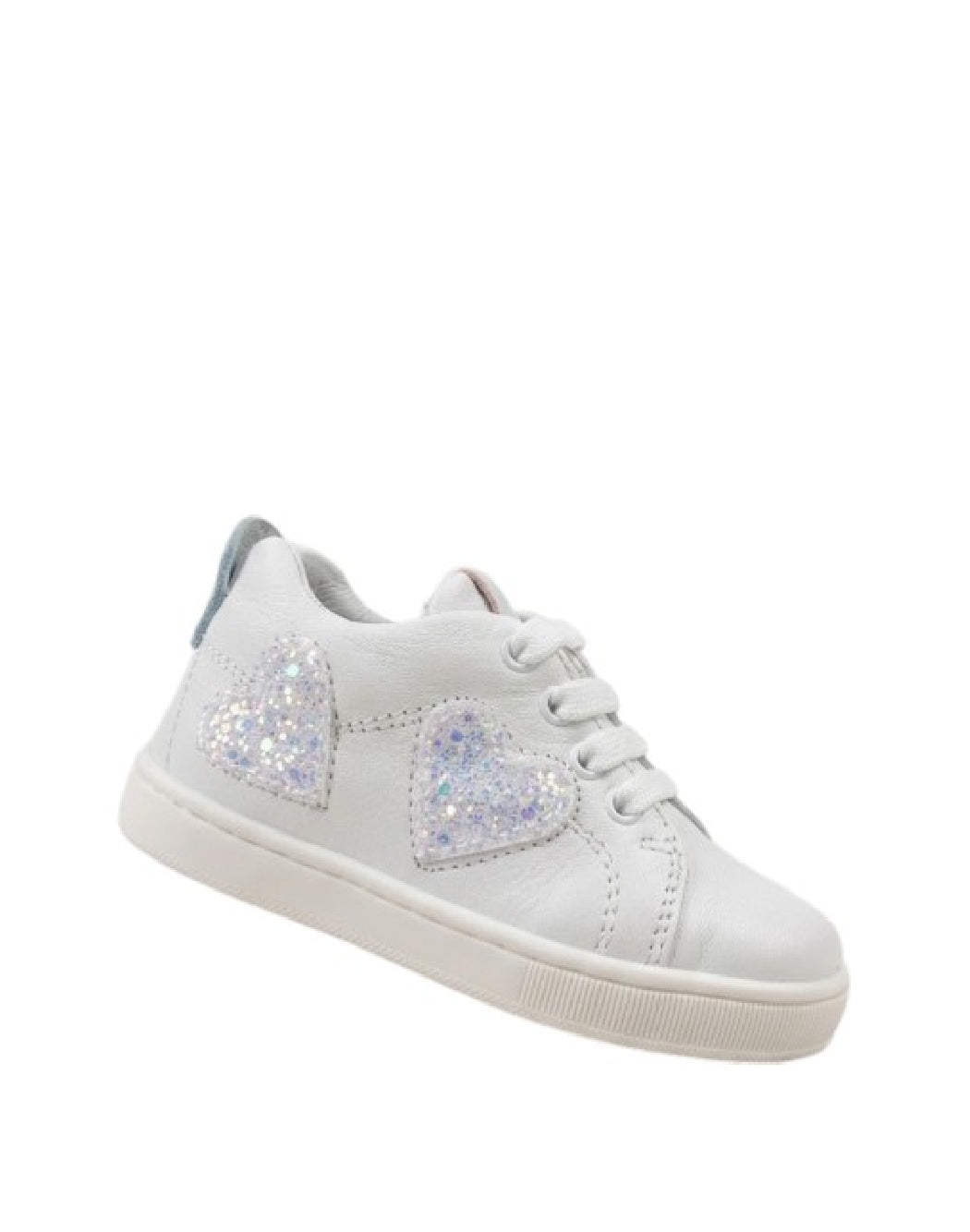 Balducci Sneaker bimba Primi Passi in Pelle Bianca con Cuori Glitterati