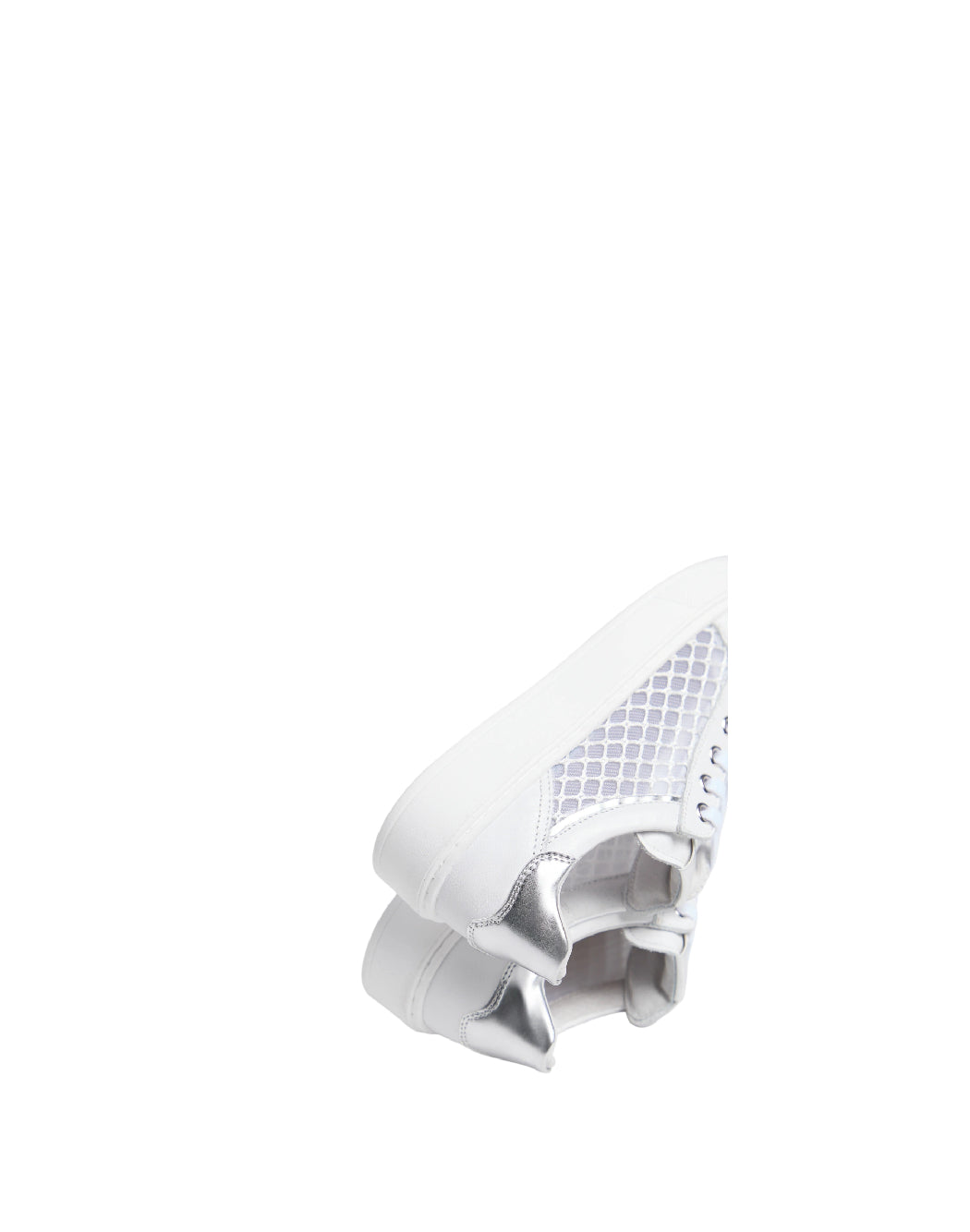 NeroGiardini Sneaker bimba Bianca con Inserto a Rete e Tallone Laminato Argento
