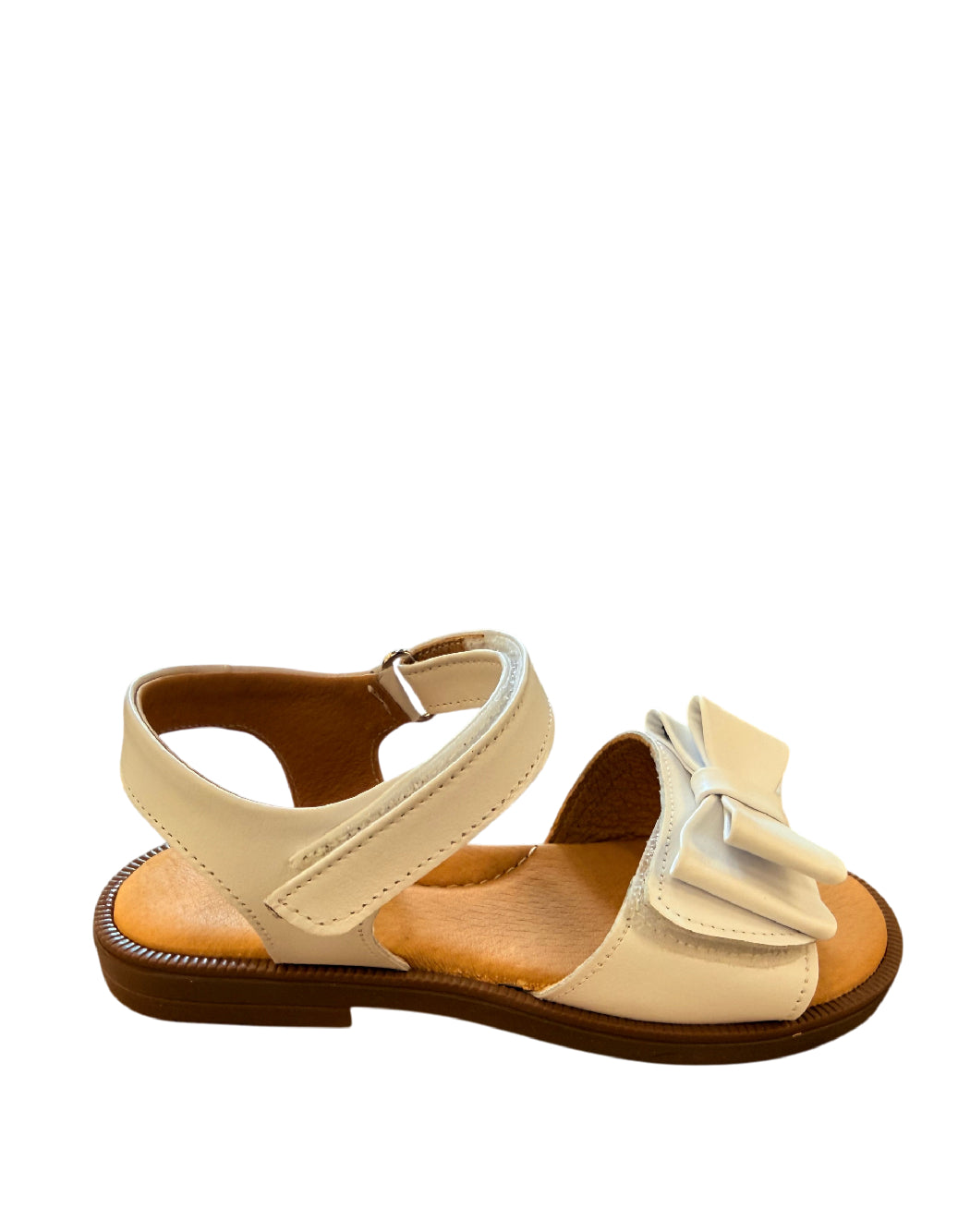 Platis Sandalo Bambina in Pelle Bianca con Fiocco – Chiusura a Strappo