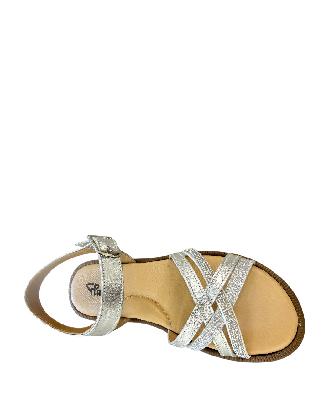 Platis Sandalo Bimba con Listini Incrociati Glitter e Cinturino Argento
