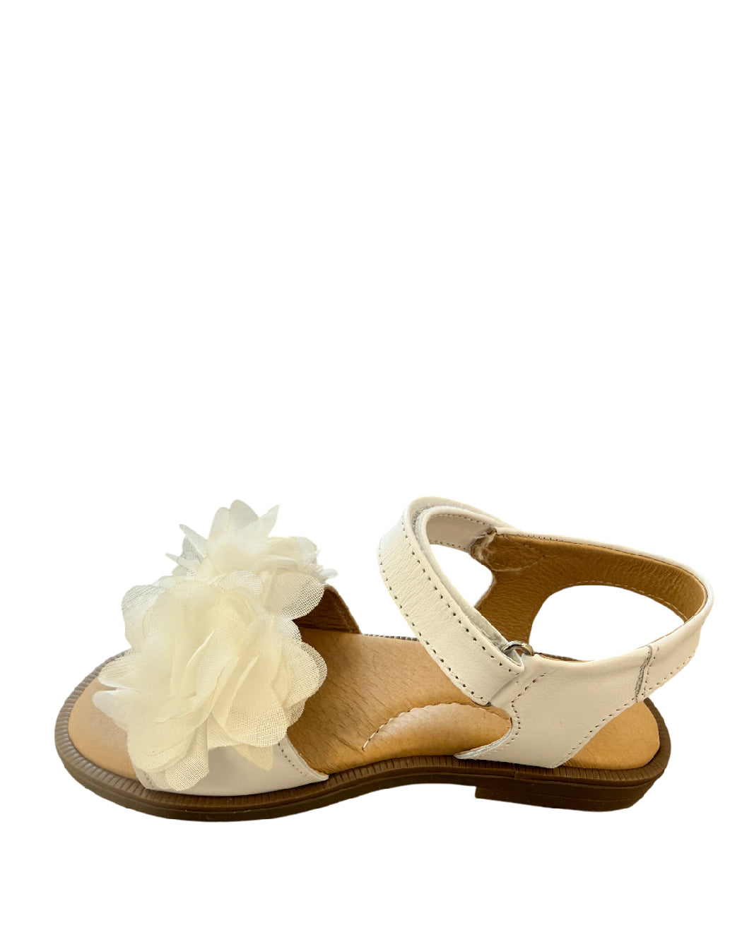 Platis Sandali in Pelle Bianca con Fiori in Organza