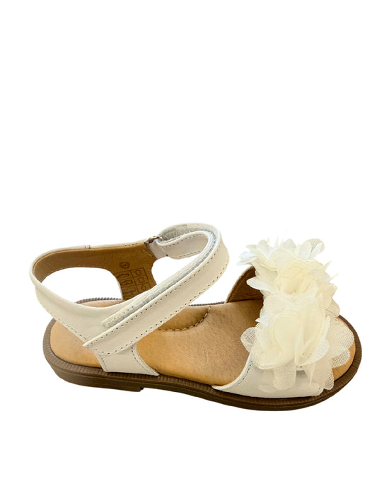Platis Sandali in Pelle Bianca con Fiori in Organza