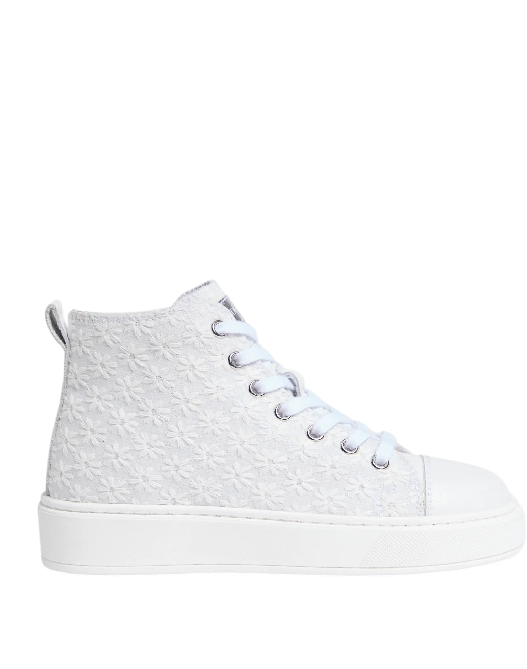 NeroGiardini Sneaker bimba High-Top in Pizzo Sangallo – Bianco Daisy