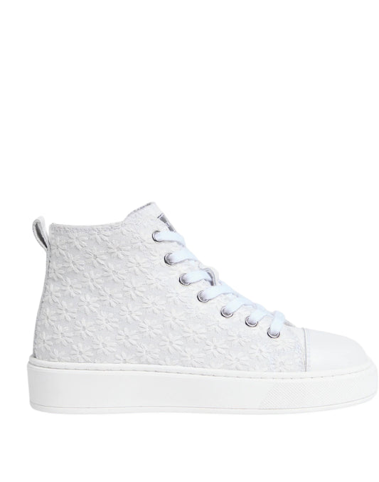 NeroGiardini Sneaker bimba High-Top in Pizzo Sangallo – Bianco Daisy