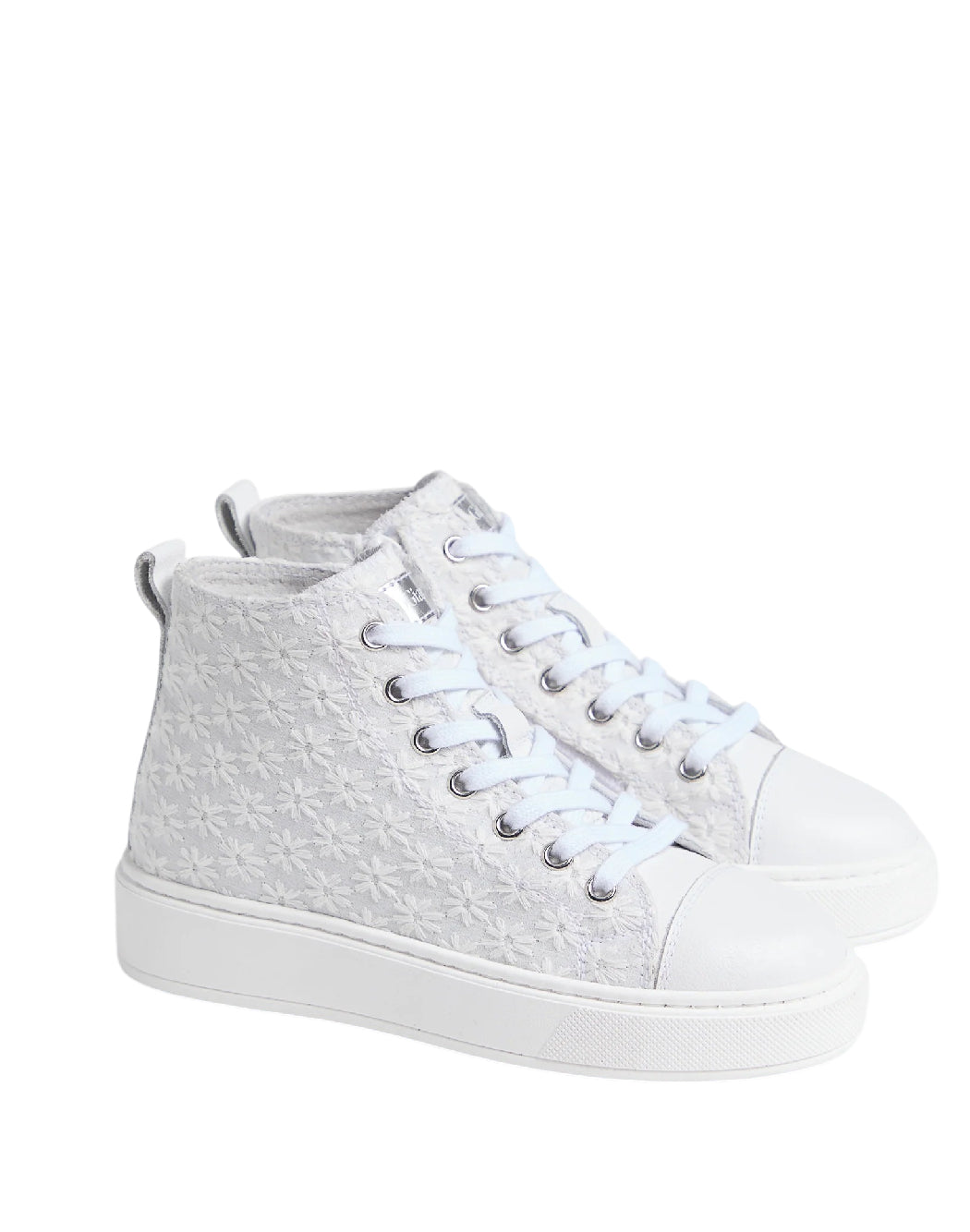 NeroGiardini Sneaker bimba High-Top in Pizzo Sangallo – Bianco Daisy