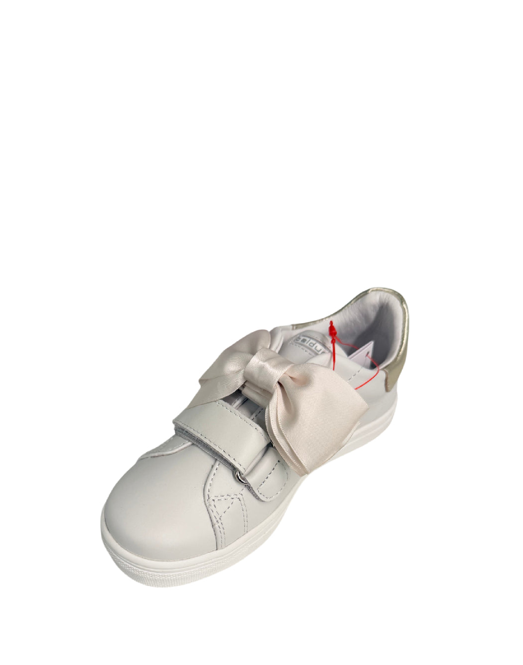 Balducci Sneaker Bimba in Pelle Bianca con Fiocco in Raso e Dettaglio Gold