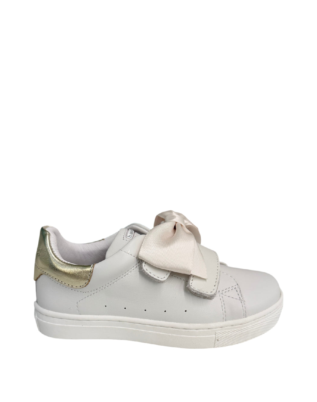 Balducci Sneaker Bimba in Pelle Bianca con Fiocco in Raso e Dettaglio Gold